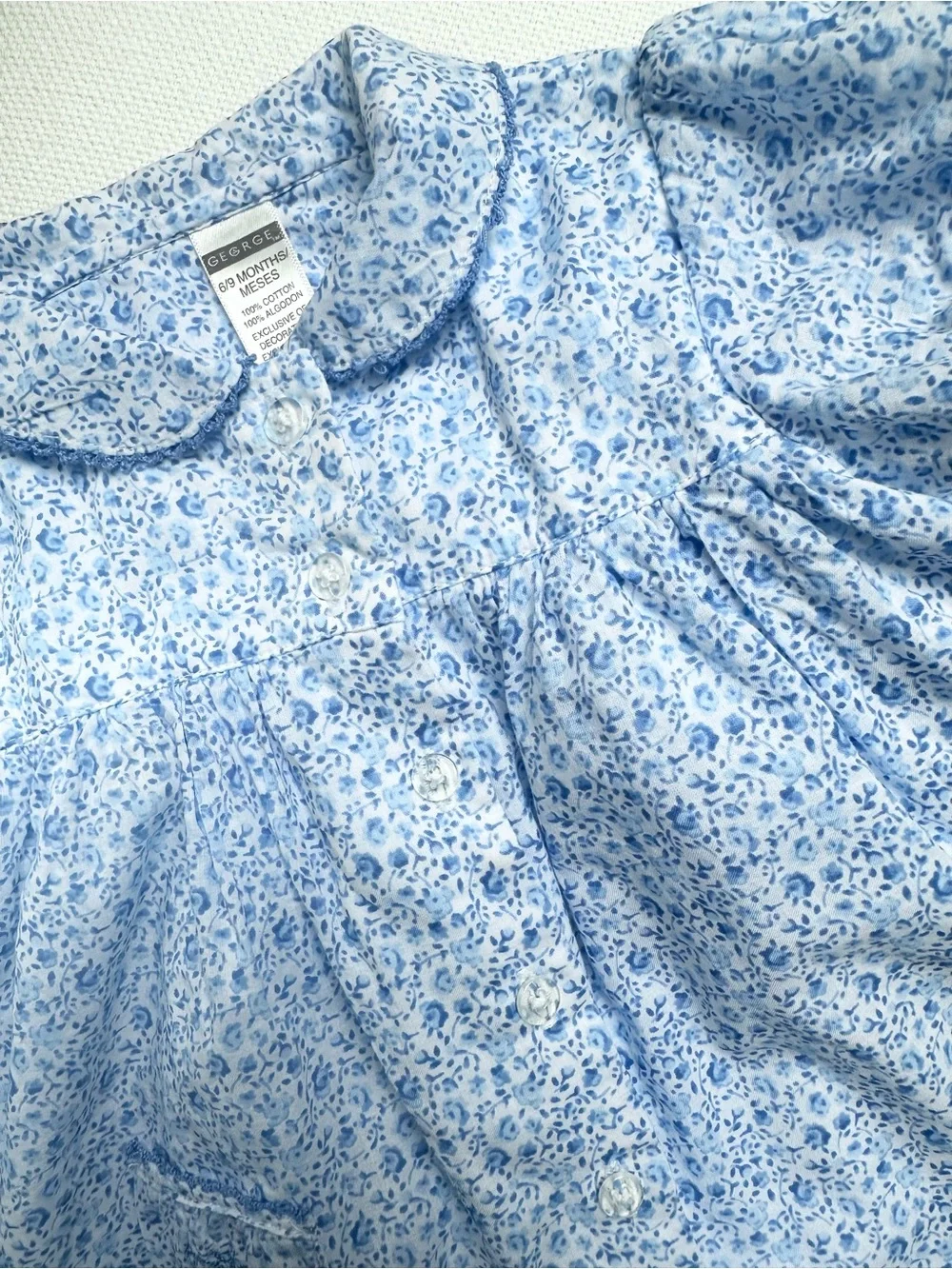 George Vintage Cottagecore Whimsy Blue Ditsy Floral Dress Set Size 6-9 Months